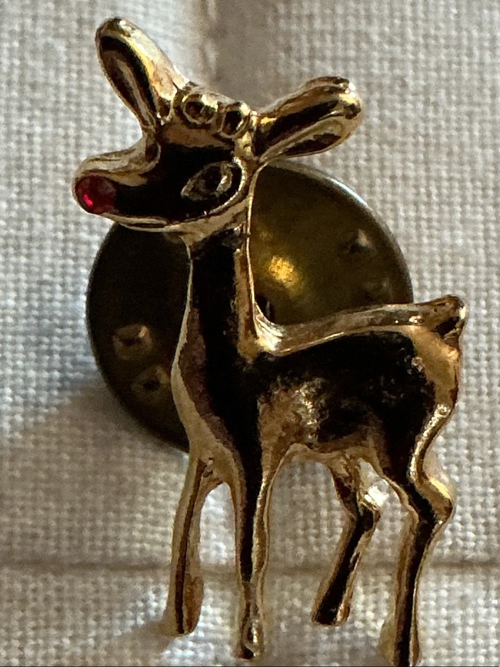 Vintage red gem nose reindeer tac Pin